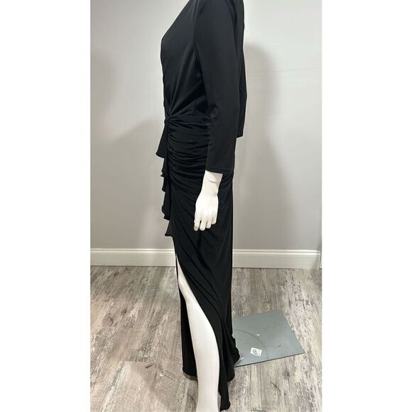 Betsy & Adam Black Aubree 3/4 Sleeve V-Neck Jersey Wrap Dress Size 10 - Picture 7 of 9